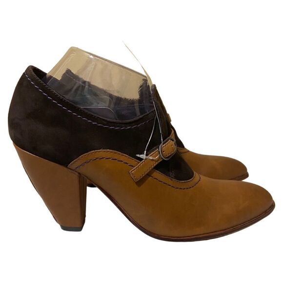 True Religion Dark Academia Brown Leather Suede Heeled Ankle Mary Jane Boots - Picture 3 of 12